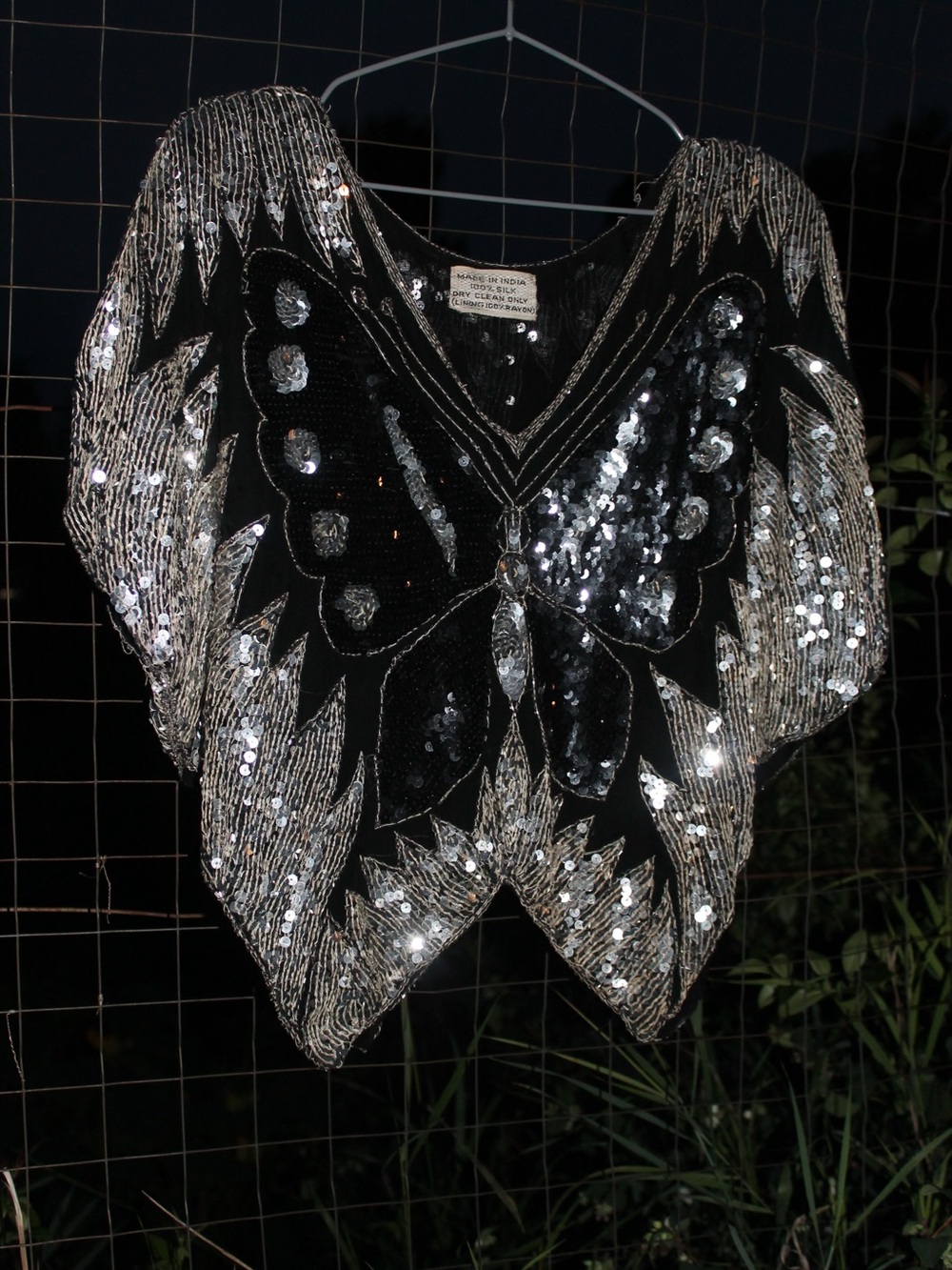 100% Silk Butterfly Sequin Top